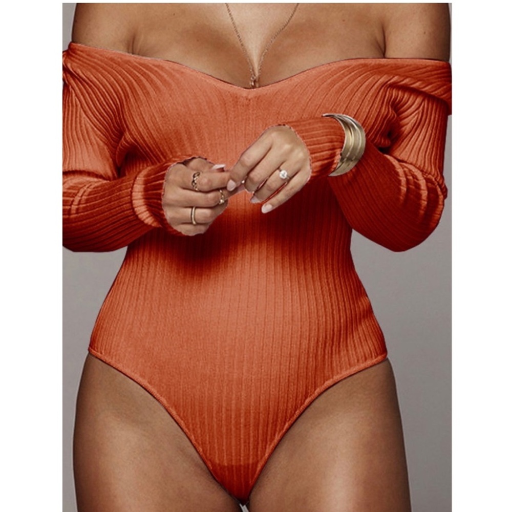 Rust long sleeve off shoulder bodysuit